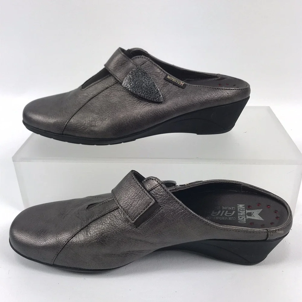 MEPHISTO Metallic Leather Slip‎ On Air Jet Walking Wedge Slides Shoes Womens 8.5